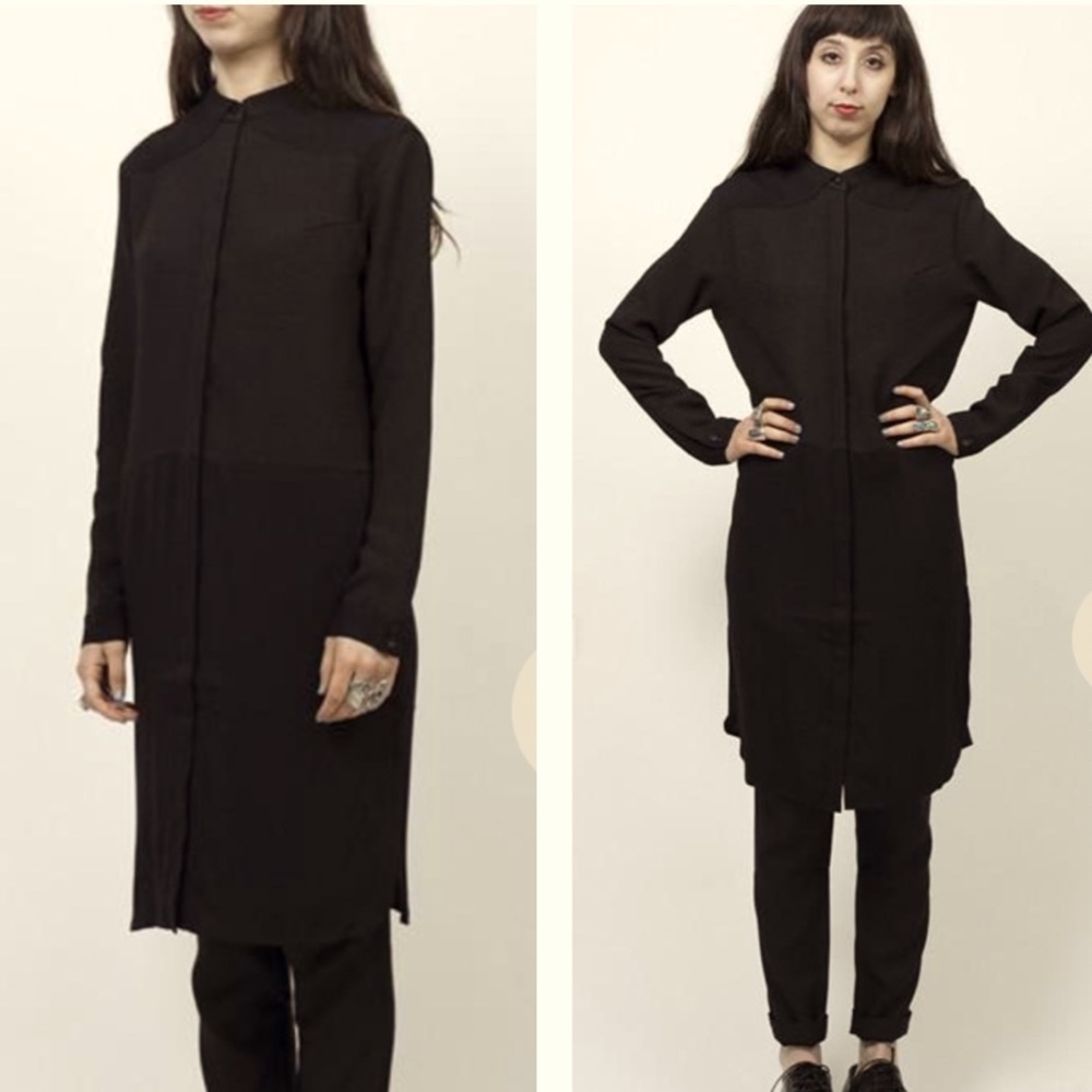 Just Female Nebel Shirt/Shirt Dress In Black Textured Top Button Up Front SZ XS